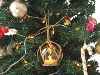 LED Lighted Amber Japanese Glass Ball Fishing Float with Brown Netting Christmas Tree Ornament 3"