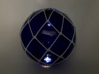 Tabletop LED Lighted Dark Blue Japanese Glass Ball Fishing Float with White Netting Decoration 10"