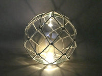 Tabletop LED Lighted Clear Japanese Glass Ball Fishing Float with White Netting Decoration 10"