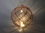 Tabletop LED Lighted Clear Japanese Glass Ball Fishing Float with Red Netting Decoration 10"