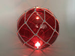 Tabletop LED Lighted Red Japanese Glass Ball Fishing Float with White Netting Decoration 10"