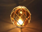 Tabletop LED Lighted Orange Japanese Glass Ball Fishing Float with White Netting Decoration 4"