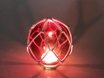 Tabletop LED Lighted Red Japanese Glass Ball Fishing Float with White Netting Decoration 4"