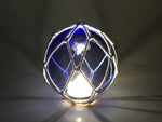 Tabletop LED Lighted Dark Blue Japanese Glass Ball Fishing Float with White Netting Decoration 4"