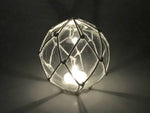 Tabletop LED Lighted Clear Japanese Glass Ball Fishing Float with White Netting Decoration 4"