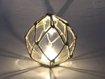 Tabletop LED Lighted Clear Japanese Glass Ball Fishing Float with Brown Netting Decoration 4"