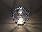 Tabletop LED Lighted Clear Japanese Glass Ball Fishing Float with Blue Netting Decoration 4"