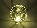 Tabletop LED Lighted Green Japanese Glass Ball Fishing Float with White Netting Decoration 4"