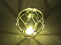 Tabletop LED Lighted Green Japanese Glass Ball Fishing Float with White Netting Decoration 4"