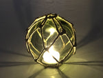 Tabletop LED Lighted Green Japanese Glass Ball Fishing Float with Brown Netting Decoration 4"