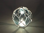 Tabletop LED Lighted Light Blue Japanese Glass Ball Fishing Float with White Netting Decoration 4"
