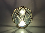 Tabletop LED Lighted Light Blue Japanese Glass Ball Fishing Float with Brown Netting Decoration 4"