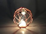 Tabletop LED Lighted Clear Japanese Glass Ball Fishing Float with Red Netting Decoration 4"