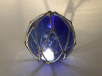 Tabletop LED Lighted Dark Blue Japanese Glass Ball Fishing Float with Brown Netting Decoration 6"