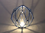 Tabletop LED Lighted Clear Japanese Glass Ball Fishing Float with Blue Netting Decoration 6"