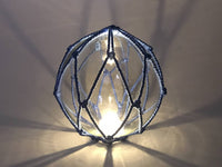 Tabletop LED Lighted Clear Japanese Glass Ball Fishing Float with Blue Netting Decoration 6"