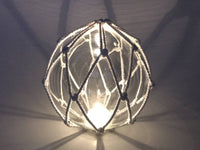 Tabletop LED Lighted Clear Japanese Glass Ball Fishing Float with White Netting Decoration 6"