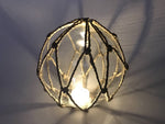 Tabletop LED Lighted Clear Japanese Glass Ball Fishing Float with Brown Netting Decoration 6"