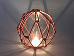 Tabletop LED Lighted Clear Japanese Glass Ball Fishing Float with Red Netting Decoration 6"