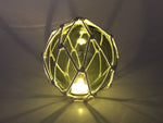 Tabletop LED Lighted Green  Japanese Glass Ball Fishing Float with White Netting Decoration 6"