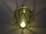 Tabletop LED Lighted Green  Japanese Glass Ball Fishing Float with Brown Netting Decoration 6"
