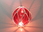 Tabletop LED Lighted Red Japanese Glass Ball Fishing Float with White Netting Decoration 6"