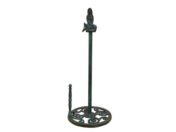 Seaworn Blue Cast Iron Mermaid Paper Towel Holder 16"