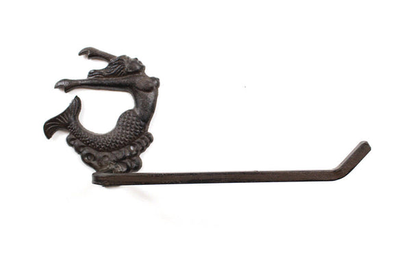 Cast Iron Decorative Arching Mermaid Toilet Paper Holder 11"