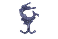 Rustic Dark Blue Cast Iron Mermaid Key Hook 6"