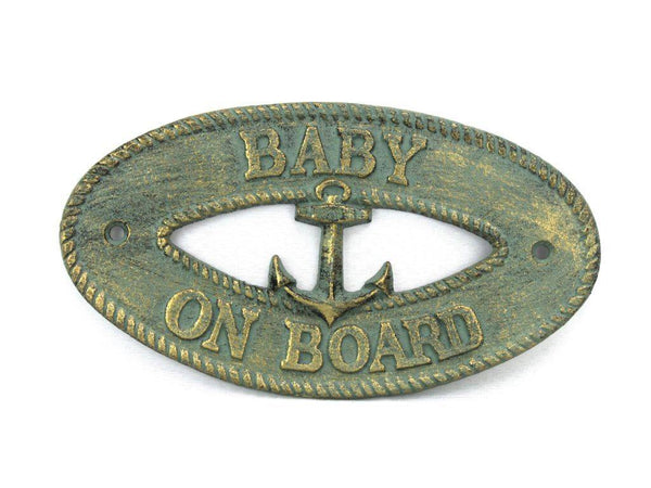 Antique Bronze Cast Iron Baby on Board with Anchor Sign 8"