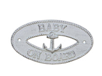 Whitewashed Cast Iron Baby on Board with Anchor Sign 8"