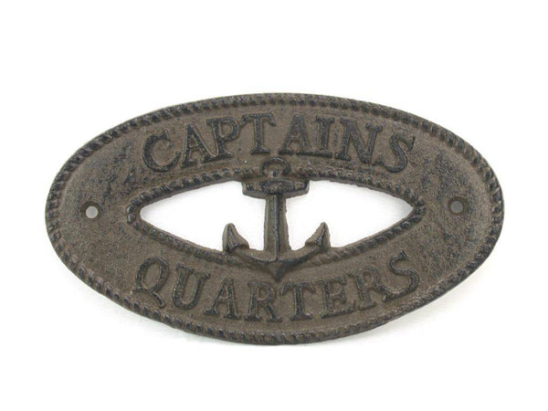 Cast Iron Captains Quarters with Anchor Sign 8"