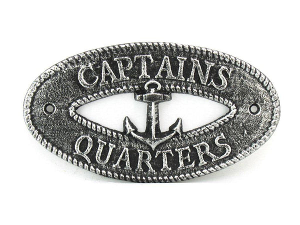 Antique Silver Cast Iron Captains Quarters with Anchor Sign 8"