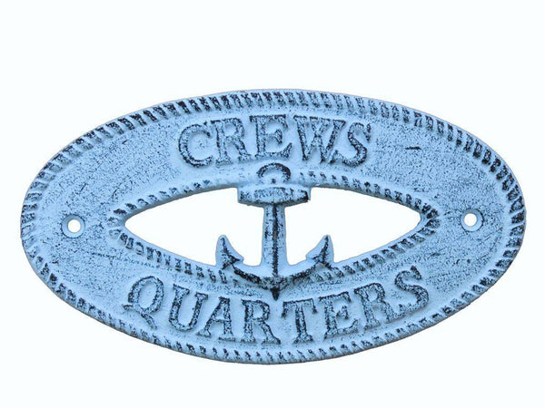 Dark Blue Whitewashed Cast Iron Crews Quarters with Anchor Sign 8"