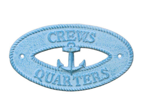 Light Blue Whitewashed Cast Iron Crews Quarters with Anchor Sign 8"