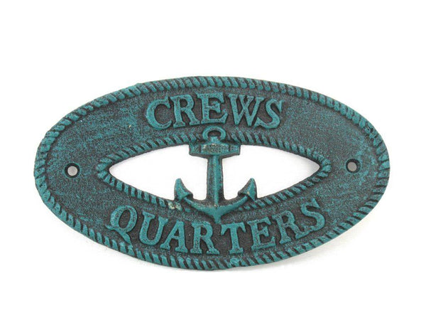 Seaworn Blue Cast Iron Crews Quarters with Anchor Sign 8"