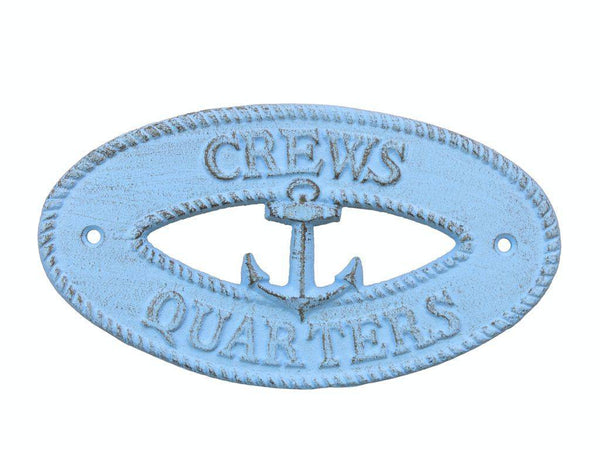 Rustic Light Blue Cast Iron Crews Quarters with Anchor Sign 8"