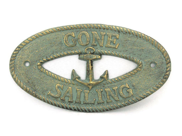 Antique Bronze Cast Iron Gone Sailing with Anchor Sign 8"