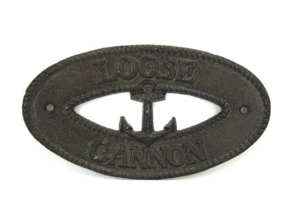 Cast Iron Loose Cannon with Anchor Sign 8"