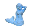 Rustic Light Blue Cast Iron Sitting Mermaid Paperweight 3"