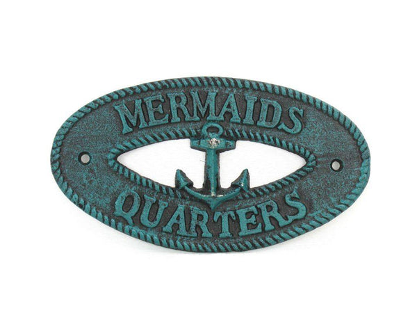 Seaworn Blue Cast Iron Mermaids Quarters with Anchor Sign 8"