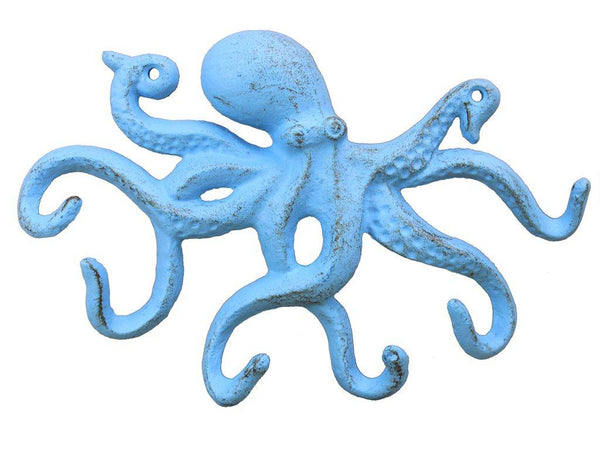 Rustic Light Blue Cast Iron Octopus Hook 11"