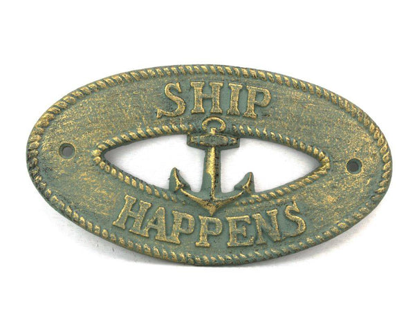 Antique Bronze Cast Iron Ship Happens with Anchor Sign 8"