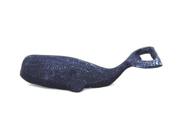 Rustic Dark Blue Cast Iron Whale Bottle Opener 7"