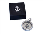 Chrome Beveled Lensatic Compass w/ Rosewood Box 4"