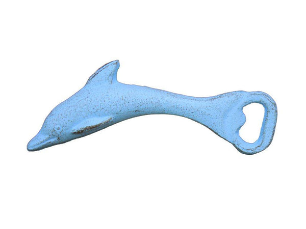 Rustic Light Blue Cast Iron Dolphin Bottle Opener 7"