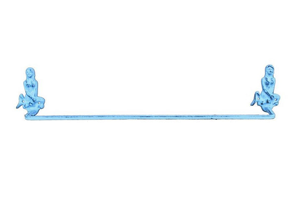 Dark Blue Whitewashed Cast Iron Mermaid Bath Towel Holder 26"