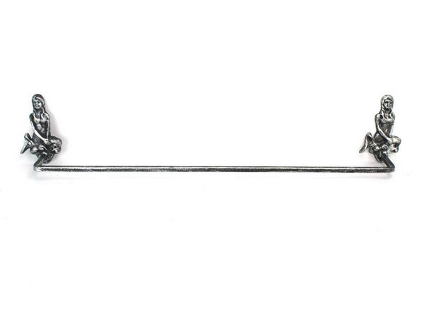 Antique Silver Cast Iron Mermaid Bath Towel Holder 26"
