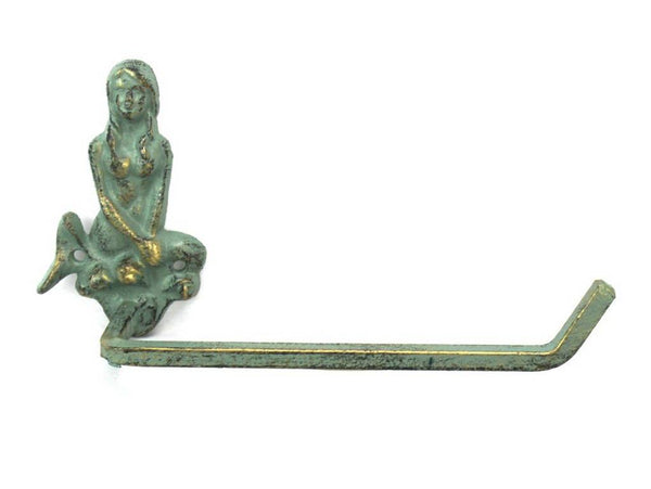 Antique Bronze Cast Iron Mermaid Toilet Paper Holder 10"