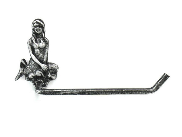 Antique Silver Cast Iron Mermaid Toilet Paper Holder 10"